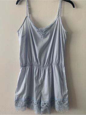 Topshop Light Blue Lace-Trim Sleep Romper